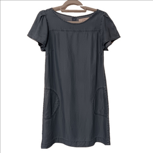 Loft Chambray Flowy Shift Dress 100% Lyocell, Short Flutter Sleeve, Above Knee 4